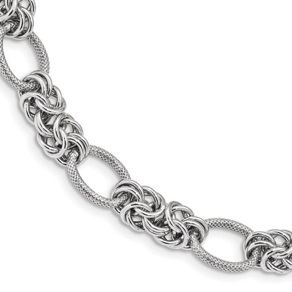 10mm Rhodium Plated Sterling Silver Solid Fancy Chain Necklace, 18 In